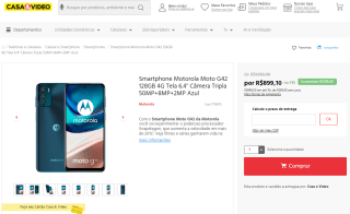 Smartphone da Motorola, modelo Moto G42 de 128GB - R$ 899,10