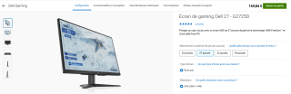 Dell 27 Gaming Monitor - G2725D, QHD, IPS, 180Hz AMD FreeSync à 169,84€