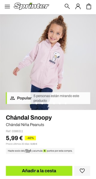 Chándal infantil Snoopy por tan sólo 5,99€
