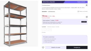 Estantería Metálica Galvanizada Nyana Home 875kg 5 Baldas por 19.99€ (Cuentas Nuevas 10€)