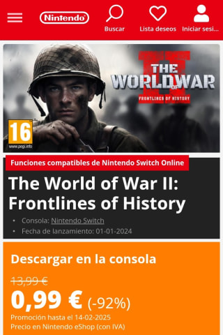 The World of War II: Frontlines of History Nintendo Switch por 0,99€.