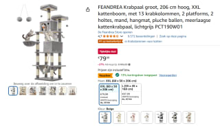 Feandrea Krabpaal XL 206 cm, lichtgrijs voor €69,59 bij Amazon