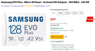 MicroSDXC-geheugenkaart 128 GB, Samsung, EVO Plus voor €10,39 bij Bol
