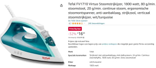 Tefal stoomstrijkijzer Virtuo FV1710 voor €16,99 bij Amazon
