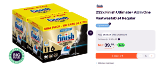 Finish Ultimate Plus Regular Vaatwastabletten - 132 Capsules voor €39,95 bij Ibood