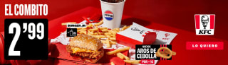 KFC El Combito: Burger + refresco + patatas por 2,99€ ademas por 1€ aros cebolla
