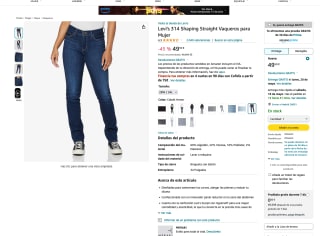 Vaqueros Levi's 314 Shaping Straight para Mujer por 49,50€