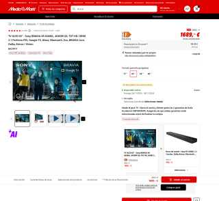 TV OLED 65" Sony BRAVIA XR 65A80L 4KHDR120 TDT HD HDMI 2.1 PS5 Google TV Alexa Bluetooth Eco BRAVIA Core por solo 1,689€