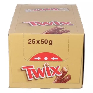 Pack 25 Twix Chocolatina con Galleta crujiente y suave caramelo recubiertos de chocolate con leche por 15.4€