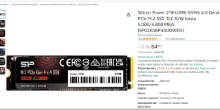SSD Silicon Power UD90 2TB SSD M.2 NVMe PCIe 4.0 (5000/4800 MBps) por 85€