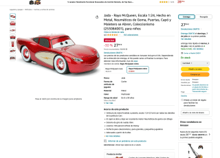 Jada Rayo McQueen Escala 1:24, Hecho en Metal Neumáticos de Goma Puertas, Capó y Maletero a solo 27,99€
