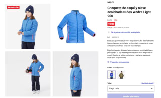 Chaqueta de esquí y nieve acolchada Niños Wedze Light 900 por solo 9€