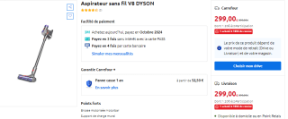 Aspirateur balai sans fil Dyson V8 à 299€