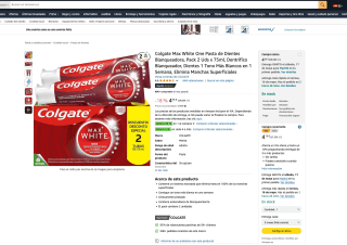 2 Pack de 2 Colgate Max White One Pasta de Dientes Blanqueadora 75ml ( 4 Unidad 1,30€) a solo 5,21€