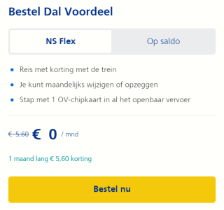 NS Flex Dal Voordeel abonnement eerste maand gratis