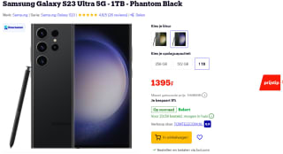 Samsung Galaxy S23 Ultra, 12GB ram, 1TB opslag Zwart voor €1.395 bij Bol.com