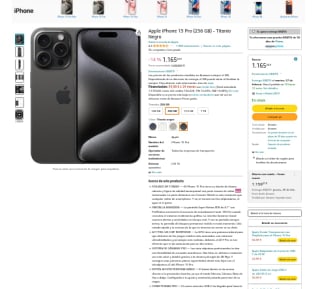 Apple iPhone 15 PRO 256GB Titanio Negro por 1,165,20€