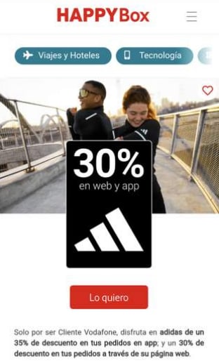 Descuento 30% en Adidas para clientes Vodafone