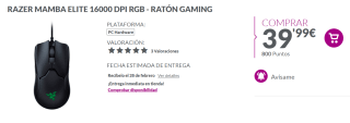 Raton Gaming Razer Mamba Elite por 39.99€