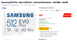 Samsung EVO Plus - Micro SD Kaart - Inclusief SD Adapter - 160 MB/s - 512GB voor €36,99 bij Bol