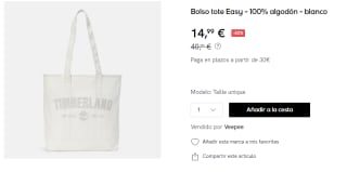 Bolso tote Timberland Easy por 14.99€