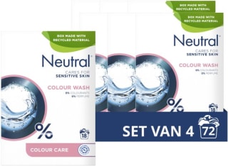 Neutral Waspoeder Parfumvrij Kleur - 4 x 18 wasbeurten - 72 wasbeurten voor €13,95 bij Bol