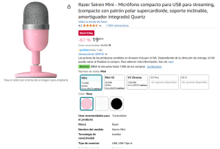 Razer Seiren Mini Micrófono compacto para USB para streaming por 19,99€
