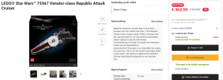 [België] LEGO Star Wars 75367 Venator-class Republic Attack Cruiser voor €363,99 bij Fnac