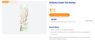 1 liter AriZona Green Tea Honey voor €1,1 bij de Action