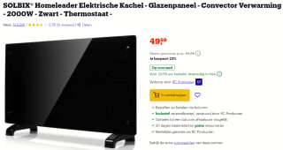 SOLBIX® Homeleader Elektrische Kachel - Glazenpaneel - Convector Verwarming - 2000W voor €49,99 bij Bol.com