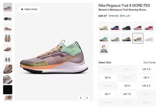 Pick a Nike Pegasus Trail 4 GORE-TEX women's waterproof trail-running shoes from Nike for £65.23