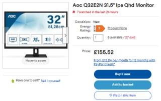 Garner AOC 31.5" monitor sold at eBay for only £132.19