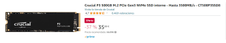 Disco Duro Interno Crucial P3 500GB M.2 SSD por 35,89€.