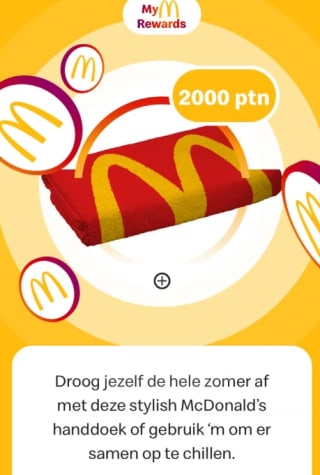 Gratis McDonalds handdoek voor 2000 punten bij McDonalds via de app