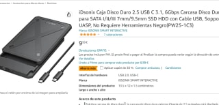 Carcasa iDsonix disco duro 2.5" 3.1 USB- C por 6.29€