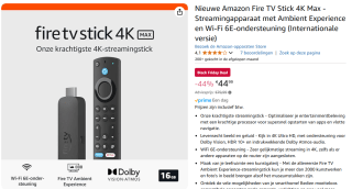 amazon Fire TV Stick 4K (2. Gen) TV-stick met Alexa spraakbesturing voor €44,99 bij Amazon