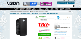 PC Gaming HP Omen - i7-14700F, RTX 4070 Super, Ram 32Go DDR5, SSD 1To Gen4 à 1 252,84€