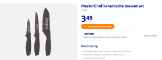 MasterChef keramische messenset 3-delig voor €3,49 bij de Action