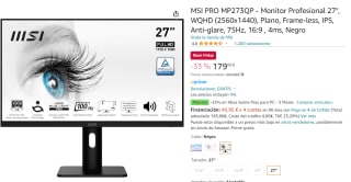 Monitor Profesional 27", WQHD (2560x1440) marca MSI PRO modelo MP273QP por 179€