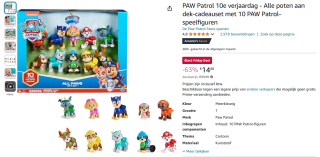 PAW Patrol 10e verjaardag Alle poten aan dek-cadeauset voor €14,88 bij Amazon