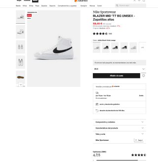 Zapatillas Nike Sportswear BLAZER MID '77 BG UNISEX altas por 59,45€