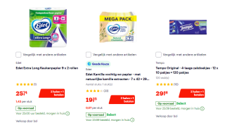 1+1 gratis op Edet en Tempo producten bij Bol