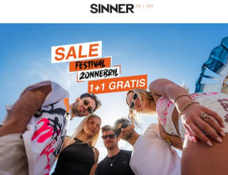 1 + 1 gratis op alle festivalbrillen + gratis verzending bij Sinner