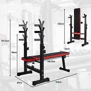 Banco de Pesas Plegable Ajustable con Soporte de Barras para Mancuernas por 40€