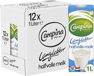 Campina Langlekker volle melk 12 pakken voor €12 bij Amazon