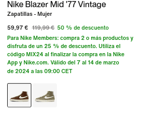2 Pares Zapatillas NIKE BLAZER MID 77 por solo 89,96€