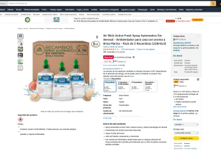 Air Wick Active Fresh Spray Automatico Sin Aerosol Ambientador para casa con aroma a Brisa Marina Pack de 3 Recambios (228mlx3) por solo 6,34€