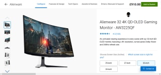 Alienware AW3225QF 32" 4K QD-OLED 240Hz Gaming Monitor - £910