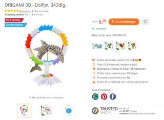 ORIGAMI 3D - Dolfijn, 343dlg. voor €6 bij Lobbes