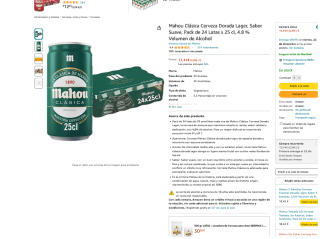 Cerveza Mahou Clásica Dorada Lager 24 unidades por solo 13,44€